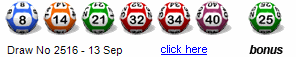 Draw: 2516 - 8,14,21,32,34,40, bonus 25